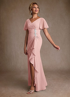 Azazie Suffolk vestidos de madre de la novia Vestido de Rosa Empolvado de Gasa de Corte en A con Plisado image2