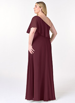 Azazie Lizzy Abiti da Damigella Abito A-Line in Chiffon Monospalla Cabernet image11