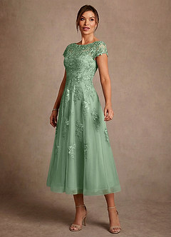 Azazie Jolanda Suknie dla Matki Panny Młodej Linia A Koronka Sznurówka Długość herbaty Sukienka image4