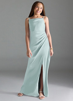 Azazie Leonis Junior Mist A-Line Pleated Stretch Satin Dress image1