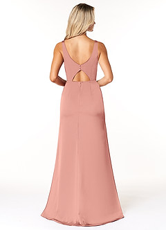 Azazie Jess Final Sale Dusty Blue Sheath V-Neck Stretch Satin Dress image2