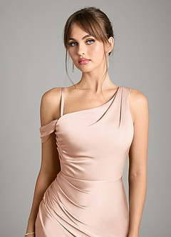 Azazie Madelyn Bridesmaid Dresses Rose Gold Mermaid One Shoulder Stretch Satin Convertible Dress image3