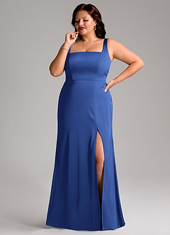 Azazie Frostine Vestidos de damas de honor Vestido de Azul Real de Satén Elástico de Corte en A con Lazo image10