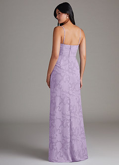 Azazie Maci Bridesmaid Dresses Lilac Sheath Pleated Floral Burnout Dress image2