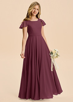 Azazie Cady Junior Cabernet A-Line Pleated Chiffon Dress image3