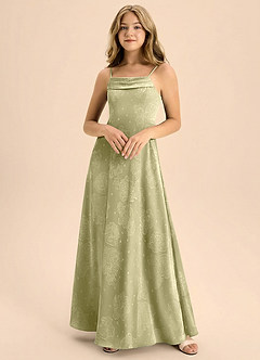 Azazie Anselie Junior Formal Celadon Leaf Floral A-Line Off the Shoulder Floral Burnout Dress image6