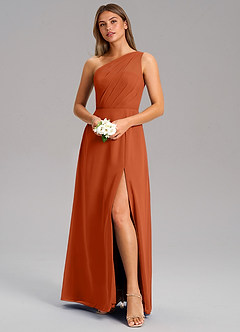 Azazie Phaedra Bridesmaid Dresses Burnt Orange A-Line One Shoulder Chiffon Dress image12