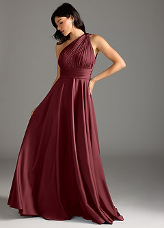 Azazie Charlize Robes de demoiselle d'honneur Robe Trapèze en Satin extensible Asymétrique Merlot image5
