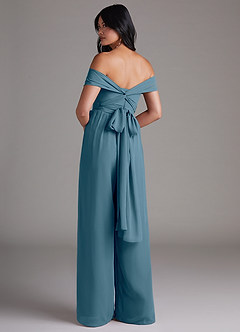 Azazie Lamara Brautjungfernkleider Wandelbar Schulterfrei Chiffon Overall/Jumpsuit Bermudablau image5