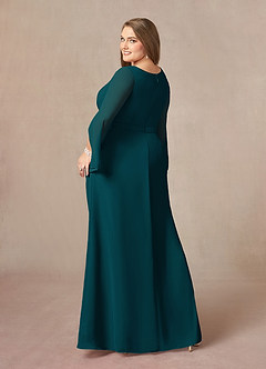 Azazie Belinda Mère de la mariée Robes Robe Trapèze en Mousseline de soie Col V plissé Vert Pin image9