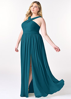 Azazie Elvira Bridesmaid Dresses Ink Blue A-Line Pleated Chiffon Dress image9