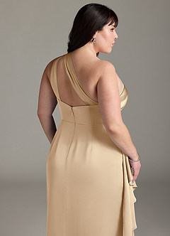 Azazie Maive Robes de demoiselle d'honneur Robe Fourreau en Satin extensible Rayé Champagne image12