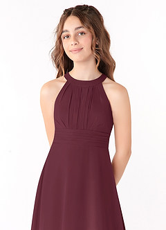 Azazie Linna Junior Cabernet A-Line Pleated Chiffon Dress image4