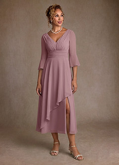 Azazie Aerynne Suknie dla Matki Panny Młodej Linia A Pofałdowany Szyfon Długość herbaty Sukienka image4