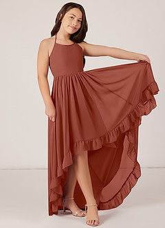 Azazie Sarafina Junior Auburn A-Line Lace Chiffon Dress image3