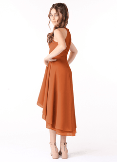 Azazie Linna Junior Cinnamon A-Line Pleated Chiffon Dress image2