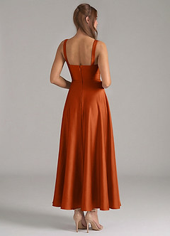 Azazie Shaude Bridesmaid Dresses Burnt Orange A-Line Pleated Stretch Satin Dress image6
