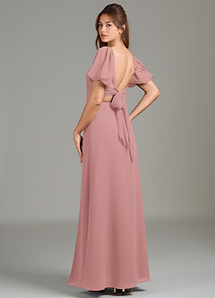 Azazie Phylicia At-home Try On Dresses Dusty Rose A-Line Bow Chiffon Dress image5