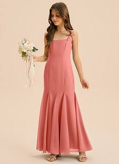 Azazie Evey Junior Abito Sirena in Chiffon Plissettato Salmone Rosa image1