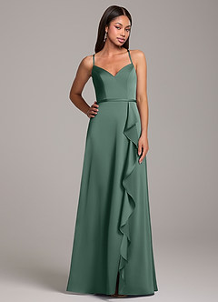 Azazie Naeem Bridesmaid Dresses Eucalyptus A-Line Stretch Satin Dress image5