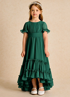 Azazie Kass Blumenmädchenkleider A-Linie Plissee Chiffon Kleid Smaragd image4