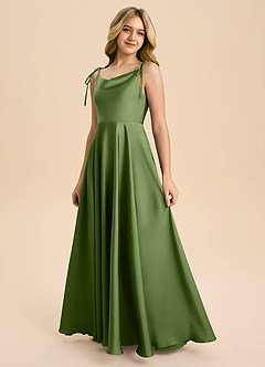 Azazie Popsy Junior A-Linie Schleifen Stretch-Satin Kleid Wacholder image6