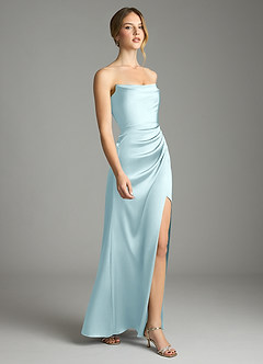 Azazie Leonis Bridesmaid Dresses Cloud Blue Mermaid Pleated Stretch Satin Convertible Dress image6