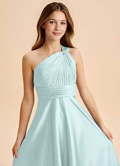 Azazie Charlize Junior Abito A-Line in Raso Elasticizzato Plissettato Sea Glass image6