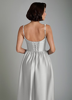 Azazie Mona Bridesmaid Dresses Silver A-Line Corset Stretch Satin Dress image6
