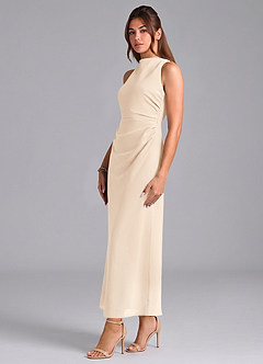 Azazie Evadne Bridesmaid Dresses White Alabaster Sheath Pleated Chiffon Dress image4