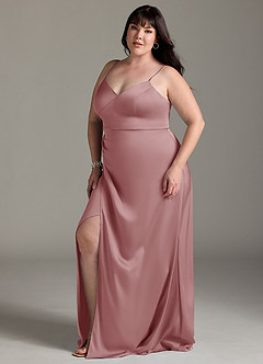 Azazie Marchella Bridesmaid Dresses Dusty Rose A-Line Corset Stretch Satin Dress image10