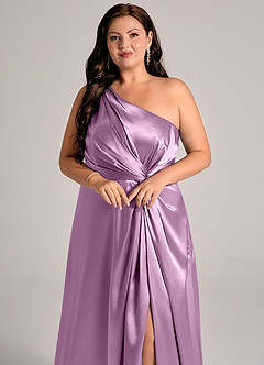 Azazie Brooke Bridesmaid Dresses Wisteria A-Line One Shoulder Metallic Satin Dress image13