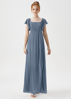 Azazie Bondi Junior A-Linie Seitliche Cut-Outs Gittergewebe Kleid Zwielichtviolett image4