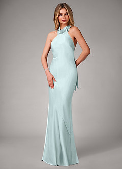 Azazie Velli Bridesmaid Dresses Sea Glass Mermaid Stretch Satin Dress image3