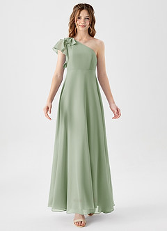 Azazie Arabella Junior Dusty Sage A-Line Ruched Chiffon Dress image5