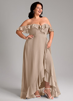 Azazie Lyra Bridesmaid Dresses Taupe A-Line Chiffon Convertible Dress image14