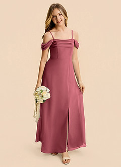 Azazie Lilly Junior A-Linie Plissee Chiffon Kleid Merlot image7