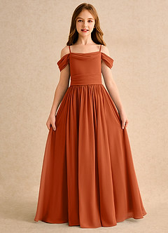 Azazie Shia Girls Formal Blumenmädchenkleider A-Linie Schulterfrei Chiffon Kleid Gebranntes Orange image5