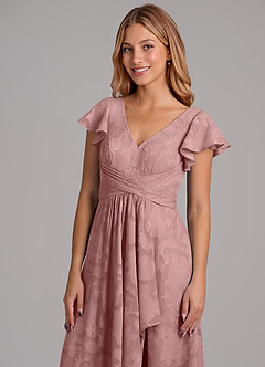 Azazie Omari 신부 들러리 드레스 A라인 주름진 플로럴 번아웃 바닥 길이 드레스 image2