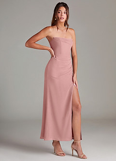 Azazie Leonis 신부 들러리 드레스 인어 스트랩리스 쉬폰 발목 길이 드레스 image8