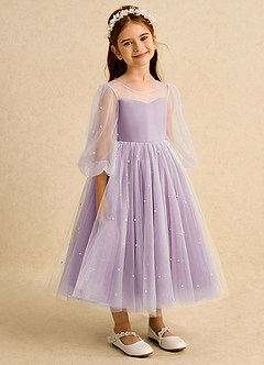 Azazie Trudy Flower Girl Dresses Wisteria Ball-Gown Sweetheart Neckline Tulle Dress image1