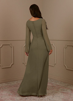 Azazie Belinda Mother of the Bride Dresses Willow Green A-Line V-Neck Pleated Chiffon Dress image2