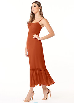 Azazie Justina Brautjungfernkleider A-Linie Herzausschnitt Chiffon Kleid Gebranntes Orange image3