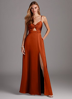 Azazie Jenna Robes de demoiselle d'honneur Robe Trapèze en Satin extensible Plissée Paprika image2