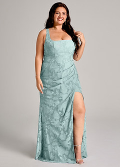 Azazie Mero Bridesmaid Dresses Mist Sheath Pleated Floral Burnout Dress image10