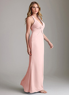 Azazie Valerie Bridesmaid Dresses Powder Pink Mermaid Pleated Chiffon Dress image4
