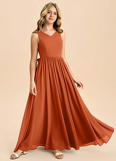 Azazie Hathaway Junior Burnt Orange A-Line Bow Chiffon Dress image2