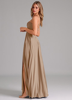 Azazie Tyla Bridesmaid Dresses Taupe A-Line Sweetheart Neckline Stretch Satin Dress image7