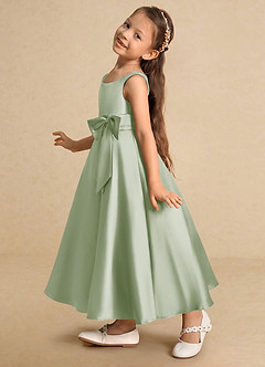 Azazie Lindy vestidos de niña de las flores Vestido de Salvia Polvorienta de Satin Mate de Corte En A con Plisado image9