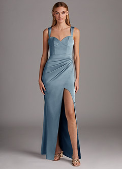 Azazie Mila Final Sale Agave Sheath Sweetheart Neckline Stretch Satin Convertible Dress image3